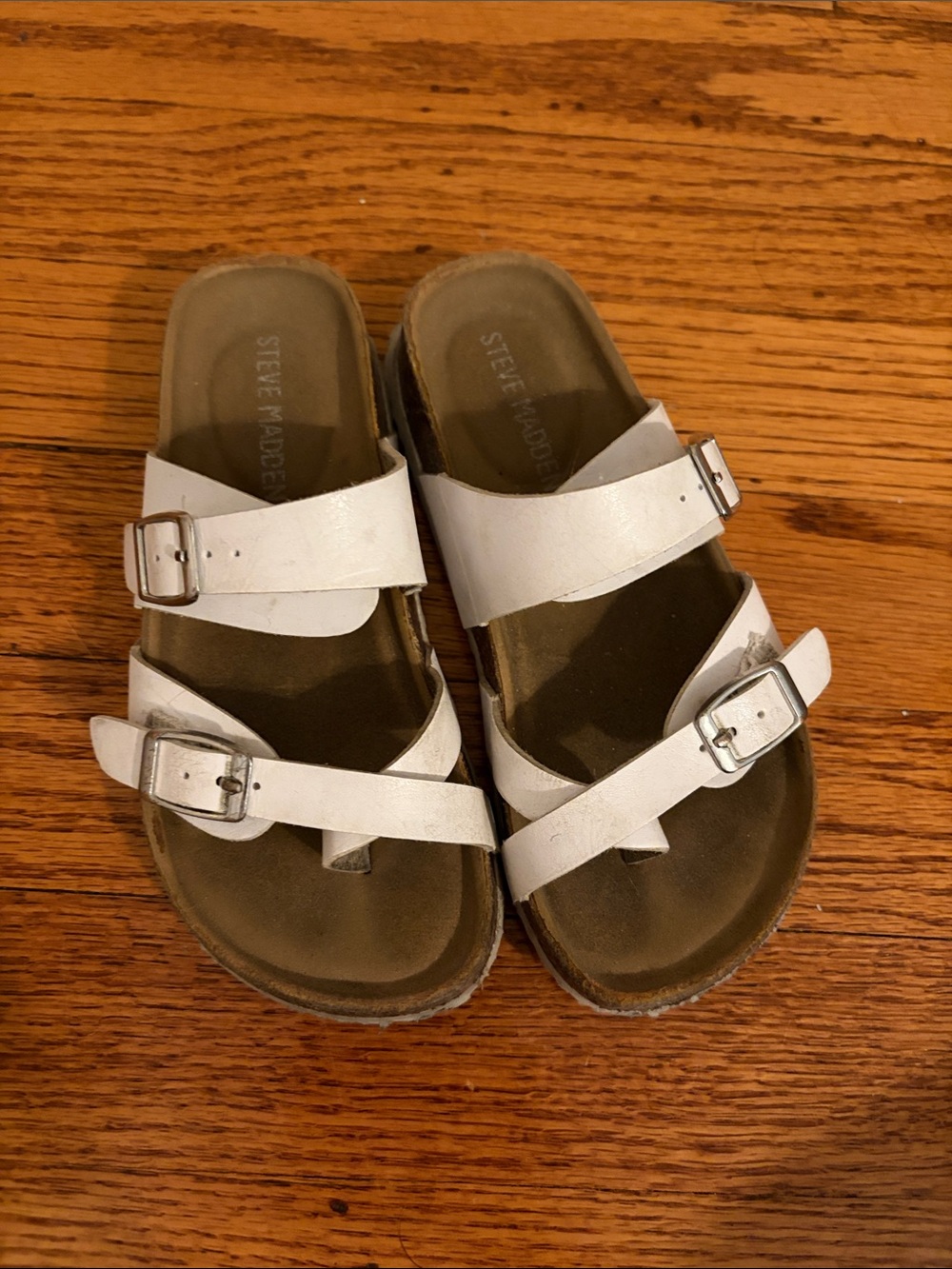 Steve Madden Kids White Double-Strap Buckle Slide Sandals Sz 11
